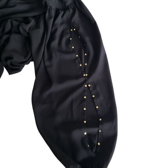 Gap X-Small Black Blouse Semi Sheer Long Double Slit Sleeves with Gold Nailheads - Picture 11 of 14